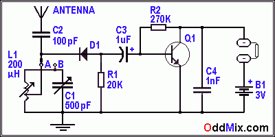 Figure 1. One Transistor Crystal Detector Radio [6 KB]