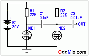 Figure 1. Schematic of High Voltage Neon Lamp Multivibrator Circuit [4 KB]