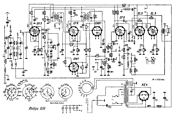 Philips 939 Top Super Eight Tube Radio 1939 Vintage Restoration Data Schematic [18 KB]