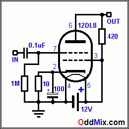 Figure 3. Audio Output Amplifier with 12DL8 Low Voltage Space Charge Tube [4 KB]